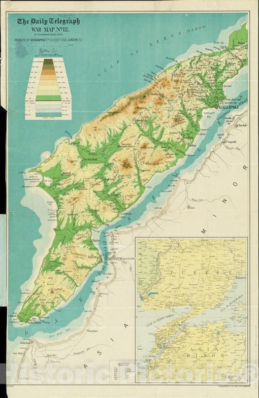 Historical Map, 1915 The Daily Telegraph war map no. 12, Vintage Wall Art