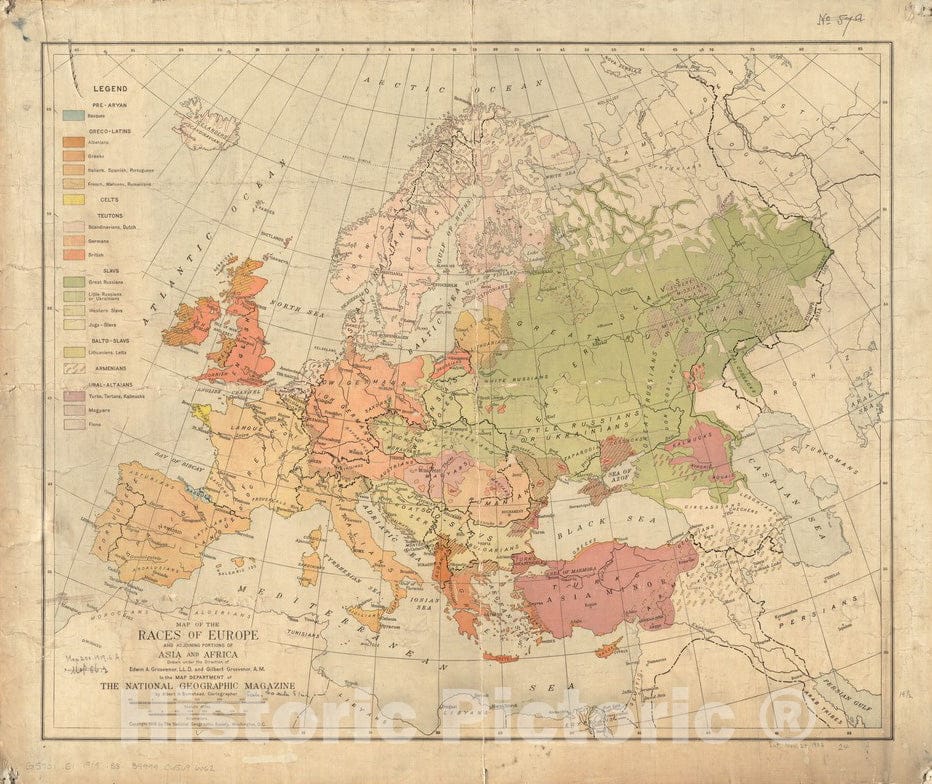 Historical Map, 1919 Map of The Races of Europe and adjoining portions of Asia and Africa, Vintage Wall Art