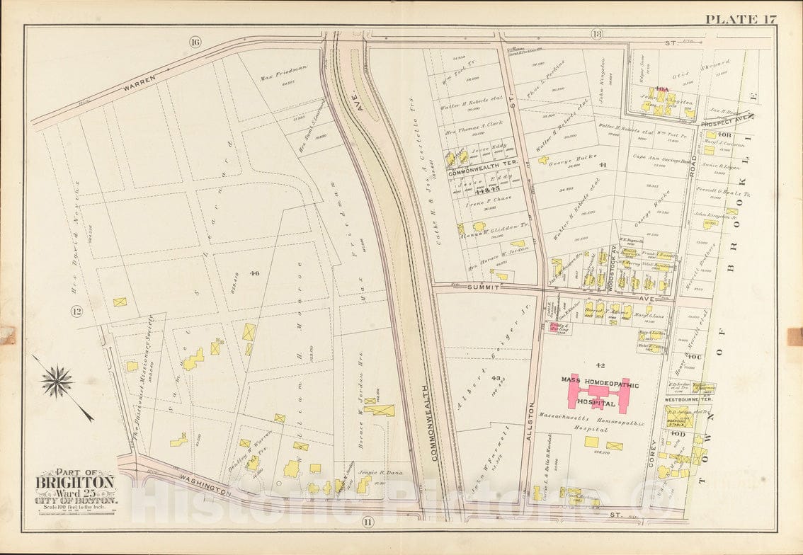 Historical Map, Atlas of the city of Boston, ward 25, Brighton : plate 17, Vintage Wall Art
