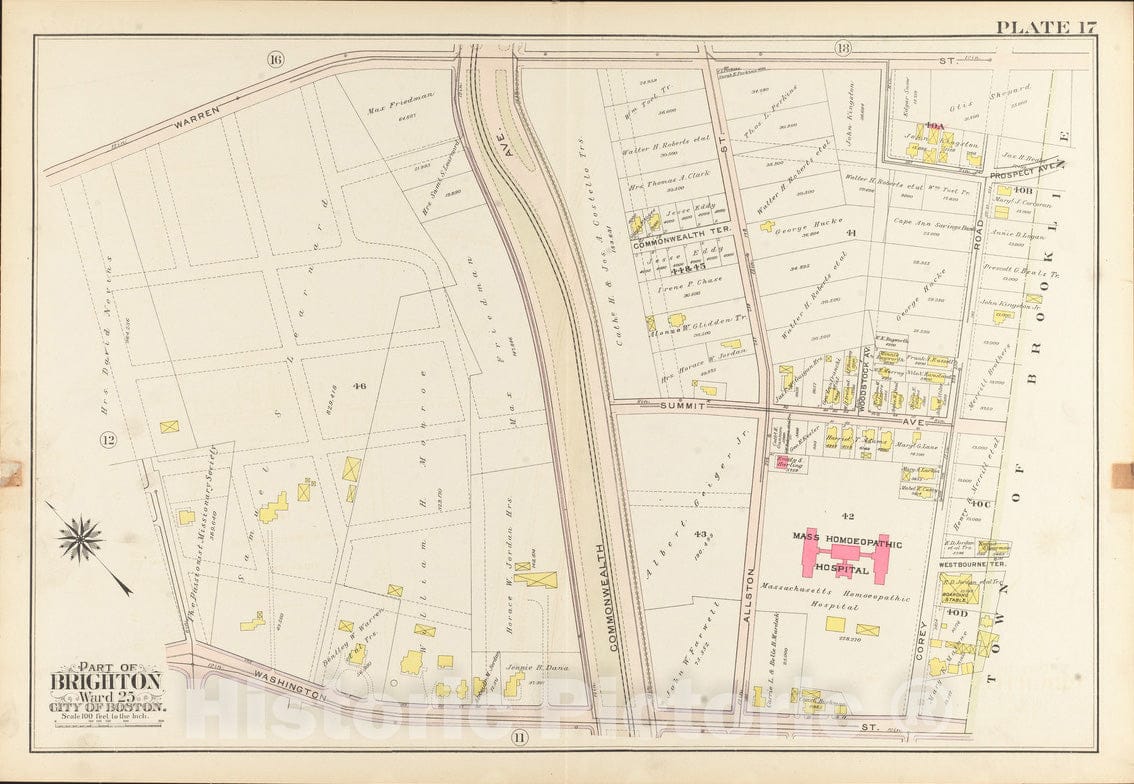 Historical Map, Atlas of the city of Boston, ward 25, Brighton : plate 17, Vintage Wall Art