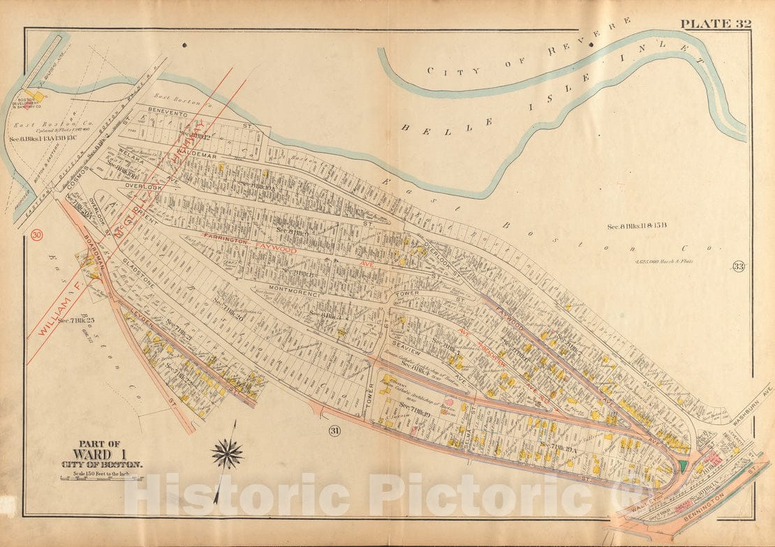 Historical Map, 1922 Atlas of the city of Boston, Charlestown and East Boston : plate 32, Vintage Wall Art