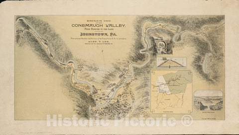 Historical Map, ca. 1889 Bird's-Eye View of The Conemaugh Valley, from Nineveh to The Lake : Johnstown, Pa, Vintage Wall Art