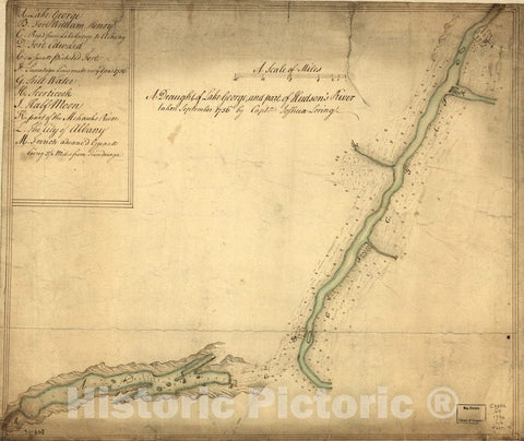 Historical Map, A Draught of Lake George, and Part of Hudson's River Taken September 1756, Vintage Wall Art