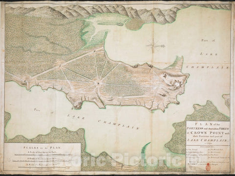 Historical Map, Plan of The Fortress and Dependant FORTS at Crown Point with Their Environs and Part of Lake Champlain. 1759, Vintage Wall Art
