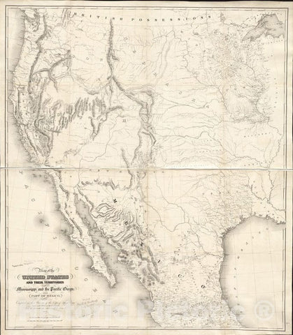 Historical Map, 1850 Map of The United States and Their Territories Between The Mississippi and The Pacific Ocean; and Part of Mexico, Vintage Wall Art