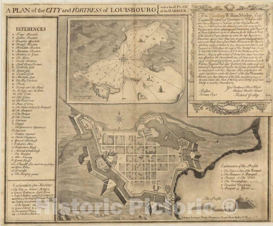 Historical Map, 1746 Plan of The City and Fortress of Louisbourg, Vintage Wall Art