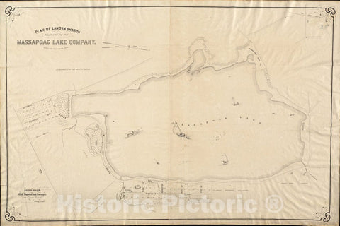 Historical Map, 1870-1880 Plan of Land in Sharon Belonging to The Massapoag Lake Company, Vintage Wall Art