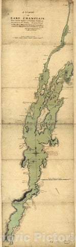 Historical Map, 1762 A Survey of Lake Champlain, from Crown Point to Windmil Point, and from thence to St. Iohns, Vintage Wall Art