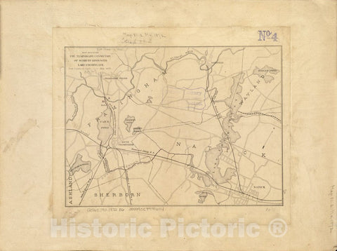 Historical Map, 1872 Map Showing The Temporary Connection of Sudbury River with Lake Cochituate, Vintage Wall Art