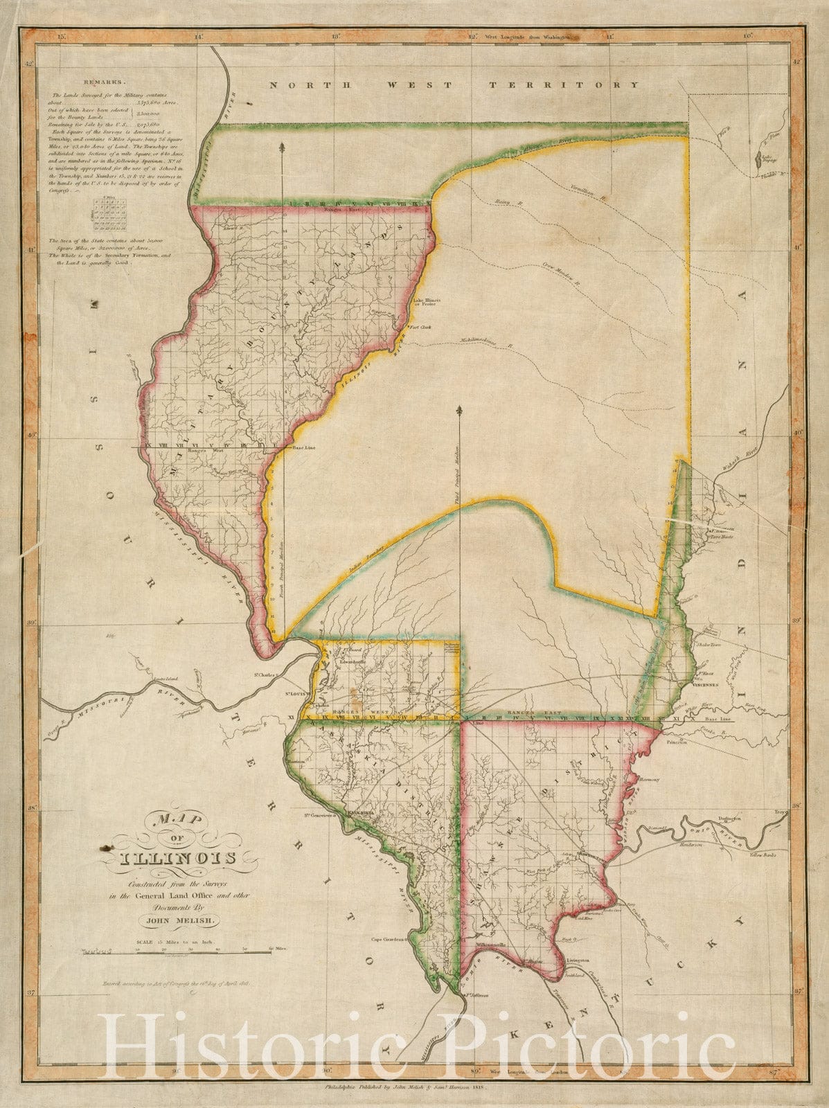 Historical Map, 1818 Map of Illinois, Vintage Wall Art