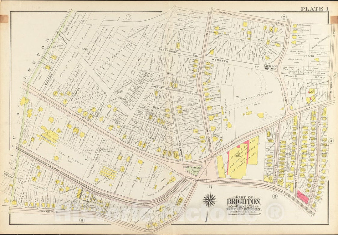 Historical Map, 1909 Atlas of The City of Boston, Ward 25, Brighton : Plate 1, Vintage Wall Art
