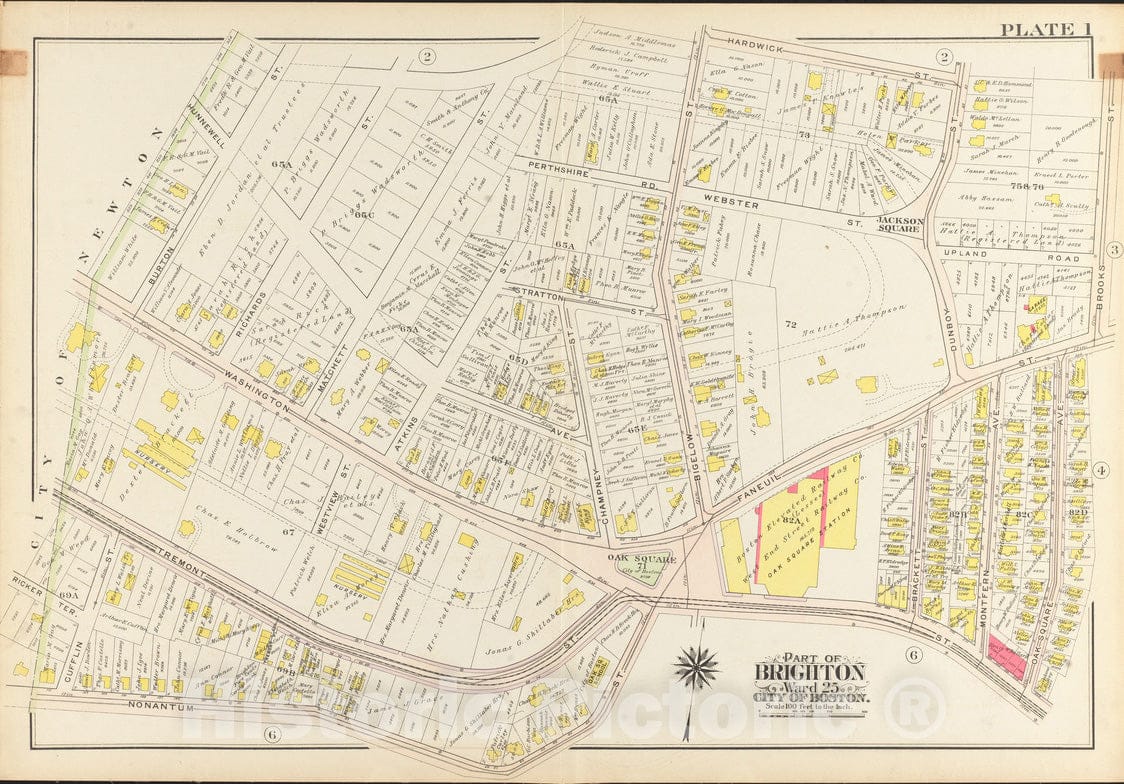 Historical Map, 1909 Atlas of The City of Boston, Ward 25, Brighton : Plate 1, Vintage Wall Art