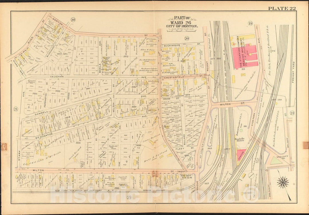 Historical Map, 1912 Atlas of The City of Boston, Ward 26, Hyde Park : Plate 22, Vintage Wall Art