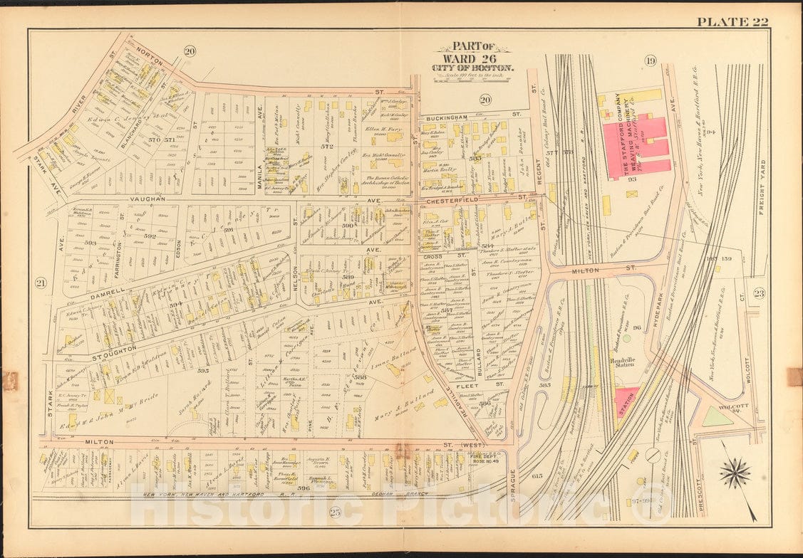 Historical Map, 1912 Atlas of The City of Boston, Ward 26, Hyde Park : Plate 22, Vintage Wall Art