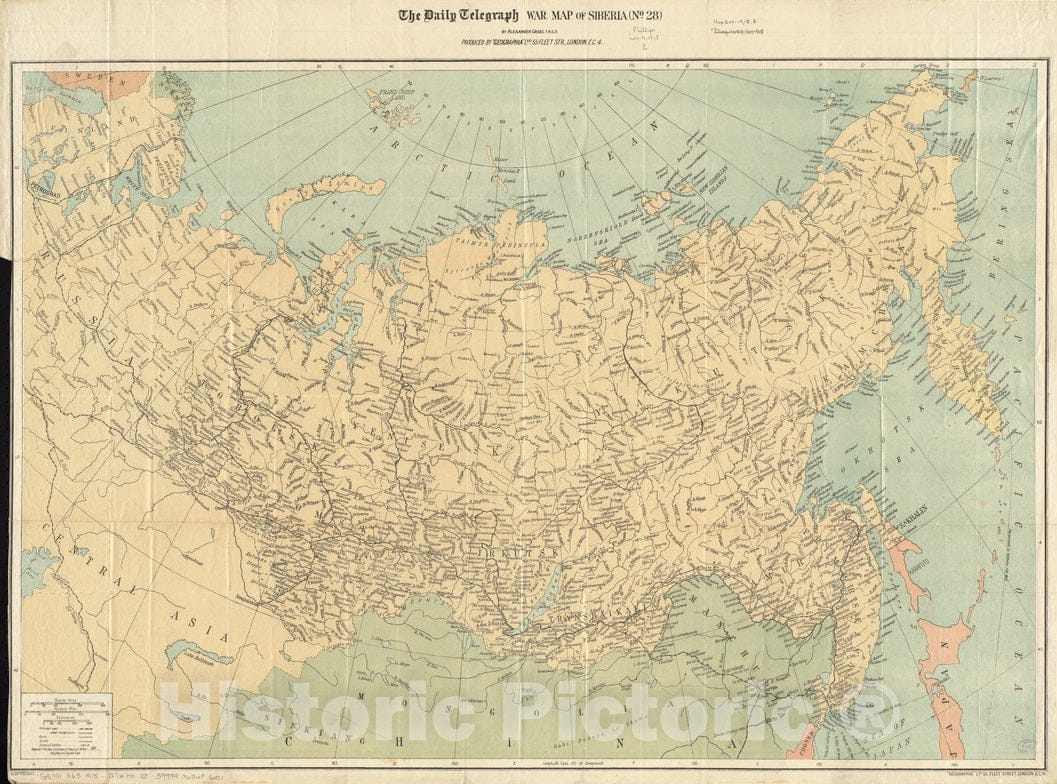Historical Map, 1918 The Daily Telegraph war map of Siberia (no. 28), Vintage Wall Art
