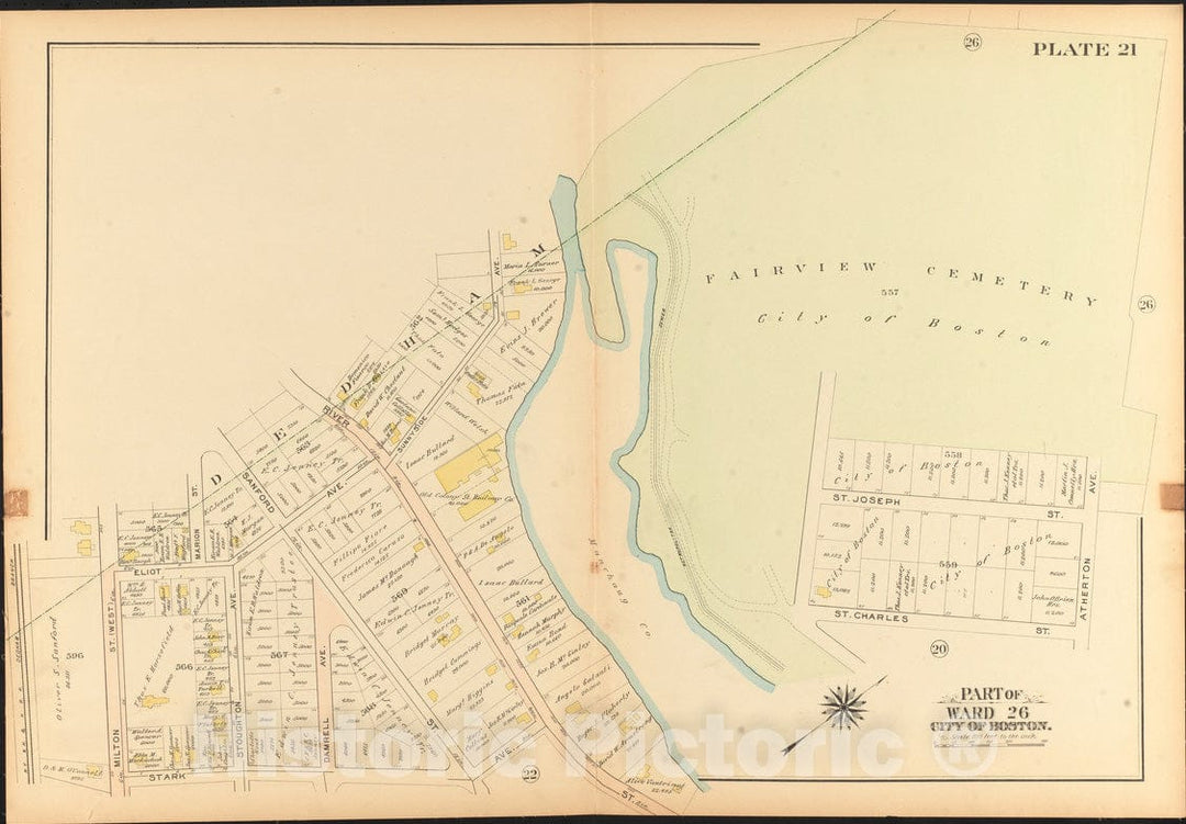 Historical Map, 1912 Atlas of The City of Boston, Ward 26, Hyde Park : Plate 21, Vintage Wall Art