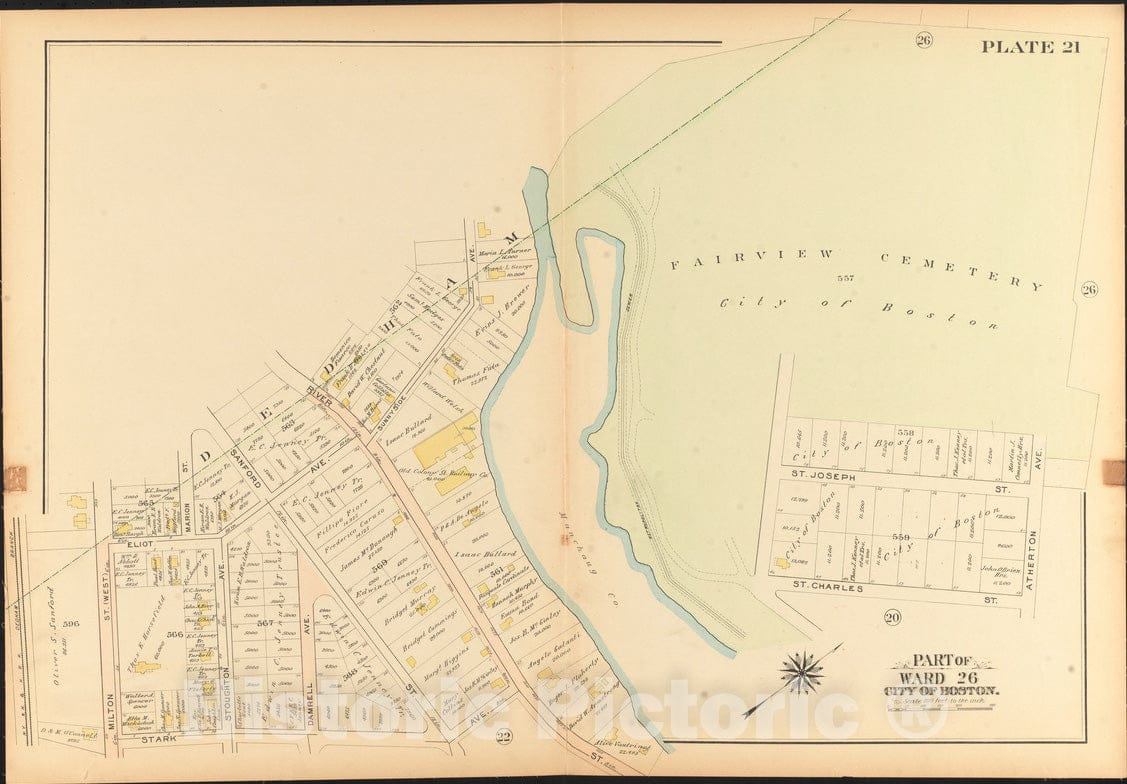 Historical Map, 1912 Atlas of The City of Boston, Ward 26, Hyde Park : Plate 21, Vintage Wall Art