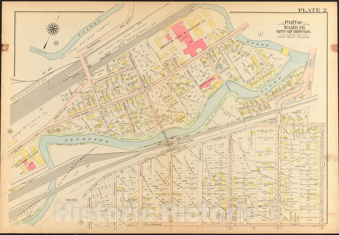 Historical Map, 1912 Atlas of The City of Boston, Ward 26, Hyde Park : Plate 2, Vintage Wall Art