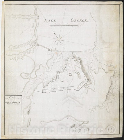 Historical Map, ca. 1759 Plan of The Encampment Intrenchment with Thier Environs at Lake George, Vintage Wall Art