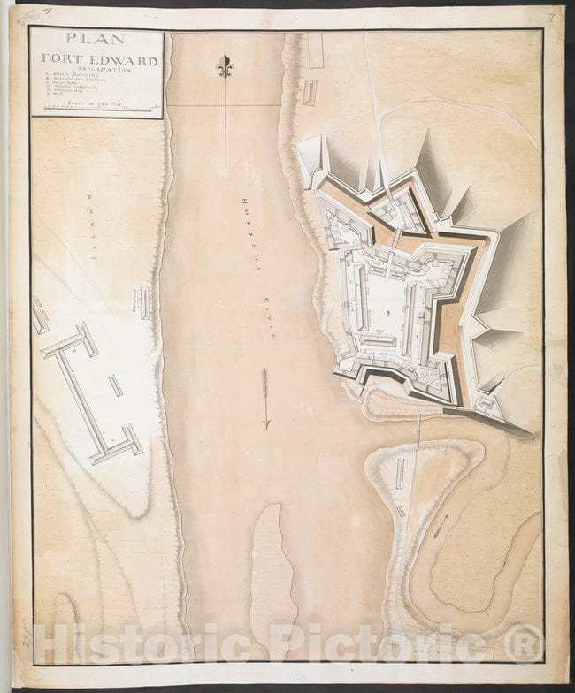 Historical Map, ca. 1759 Plan Fort Edward, Vintage Wall Art