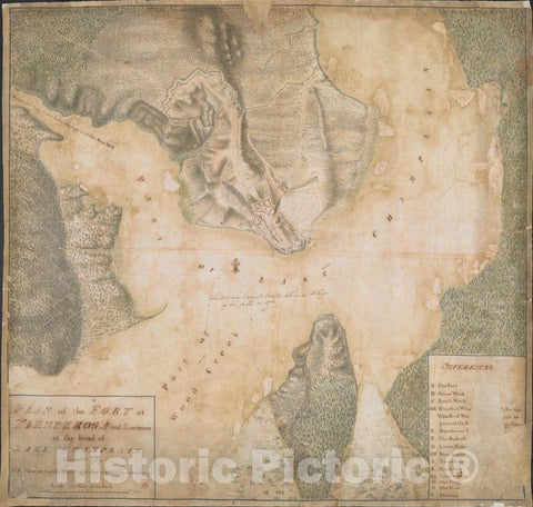 Historical Map, Plan of The Fort in TIENDEROGA and Environs at The Head of Lake Champlain November 1759, Vintage Wall Art