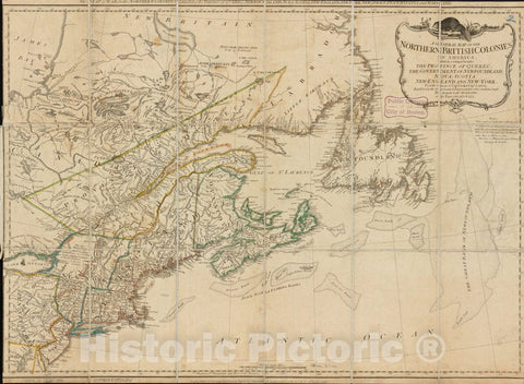 Historical Map, 1776 A General map of The Northern British Colonies in America : which comprehends The Province of Quebec, The Government of Newfoundland, Vintage Wall Art