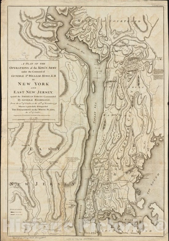 Historical Map, 1793 A Plan of the operations of the King's army under the command of General Sr. William Howe, K.B. in New York and east New Jersey, Vintage Wall Art