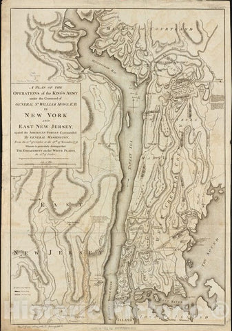 Historical Map, 1793 A Plan of the operations of the King's army under the command of General Sr. William Howe, K.B. in New York and east New Jersey, Vintage Wall Art