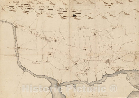 Historical Map, 1777 Map of American Camp in New Jersey and Surrounding Countryside, Vintage Wall Art