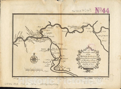 Historical Map, 1752 A Particular map of The River Sanaga, from ye desart, to ye Isle of Morfil or Jvory, Including The Lake of Pania Fuli, Vintage Wall Art
