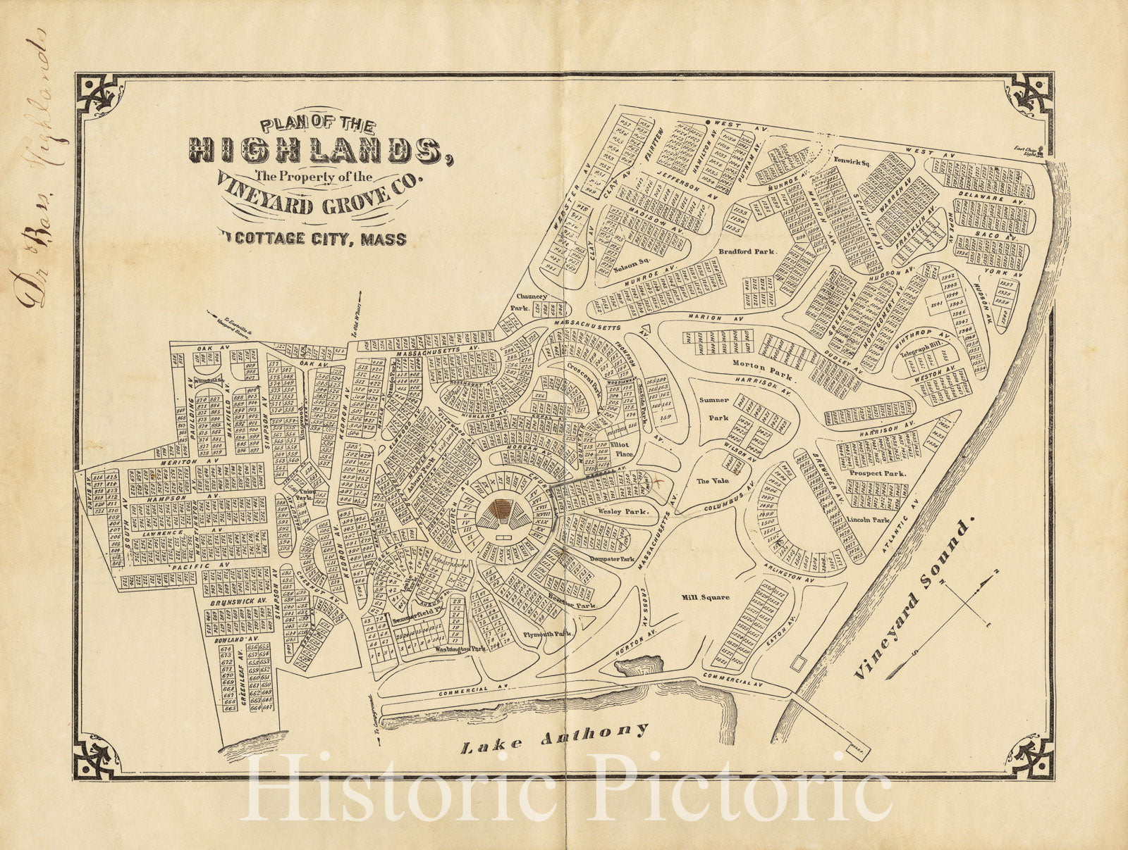 Historical Map, ca. 1890 Plan of The Highlands, The Property of The Vi ...