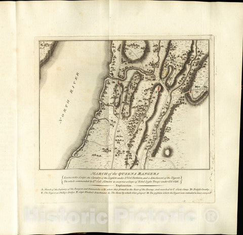 Historical Map, 1787 March of The Queens Rangers : Emmericks Corps, The Cavalry of The Legion Under Lt. Col. Tarleton, and a Detachment of The Yagers, Vintage Wall Art