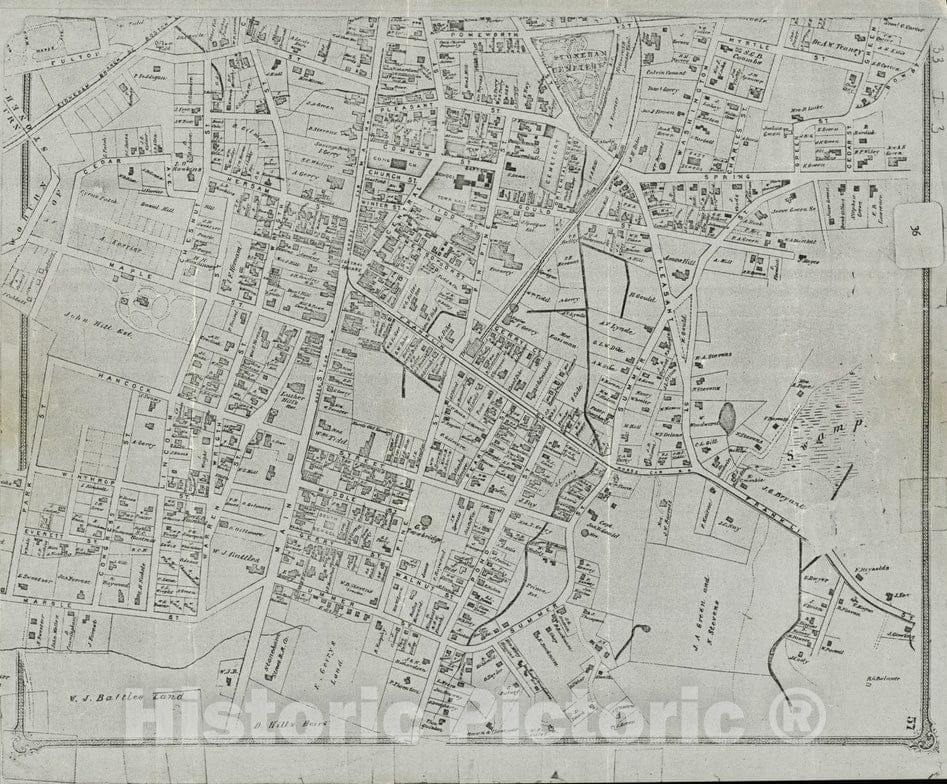 Historical Map, 18801889 Stoneham, Massachusetts, Vintage Wall Art