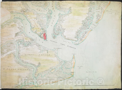 Historical Map, 1781 [Charles Town Harbour & Adjacent Islands, Country, Rivers et Cetera], Vintage Wall Art