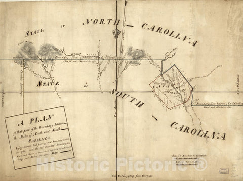 Historical Map, 1777 A Plan of That pof The Boundary Between The States of North and South Carolina : Lying Between That pof Said Boundary Marked in 1764, Vintage Wall Art