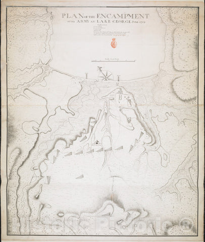Historical Map, Plan of The Encampment of The Army at Lake George June 1759, Vintage Wall Art