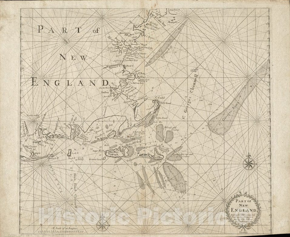 Historical Map, 1706 Part of New England, Vintage Wall Art