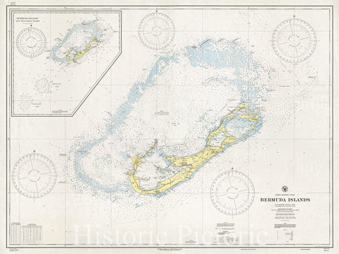 Historical Map, 1938 North Atlantic Ocean, Bermuda Islands : from British surveys to 1926, with additions and corrections to 1936, Vintage Wall Art