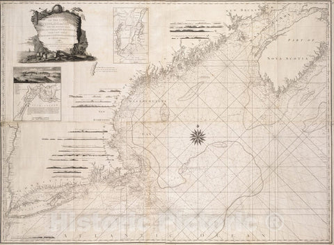 Historical Map, 1794 A New and Correct Chart of The Coast of New England and New York with The Adjacent Parts of Nova Scotia and New Brunswick from Cape Sable, Vintage Wall Art