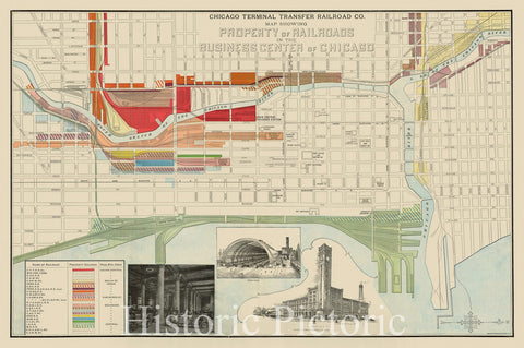 1898 Terminal Railroad Map in Chicago, Illinois (IL):Historic Wall Art