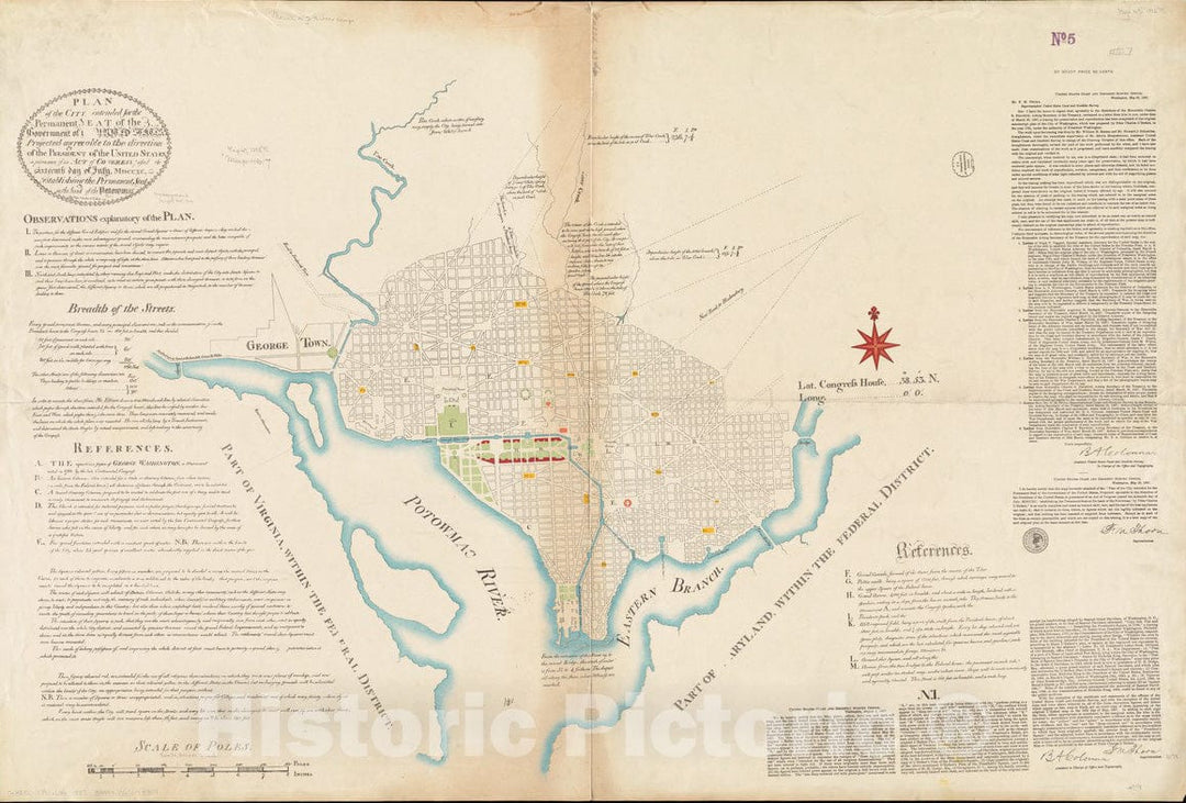 Historical Map, 1887 Plan of The City Intended for The Permanent seat of The Government of t[he] United States, Vintage Wall Art
