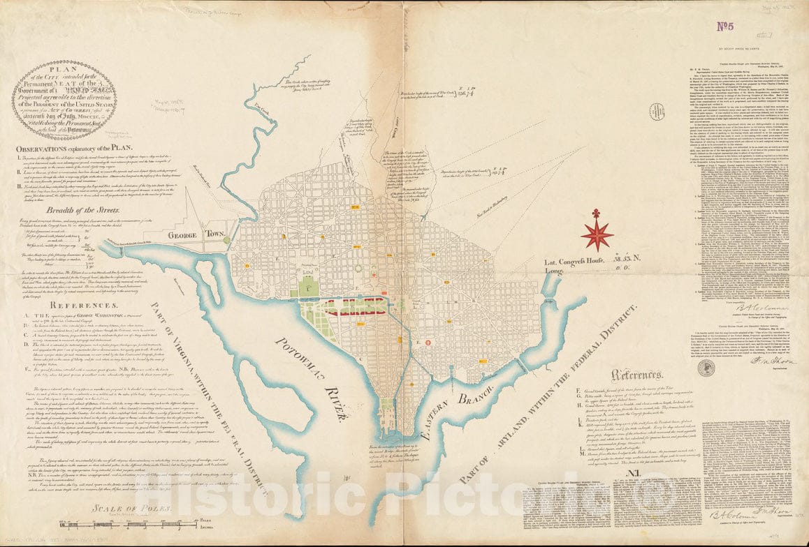 Historical Map, 1887 Plan of The City Intended for The Permanent seat of The Government of t[he] United States, Vintage Wall Art