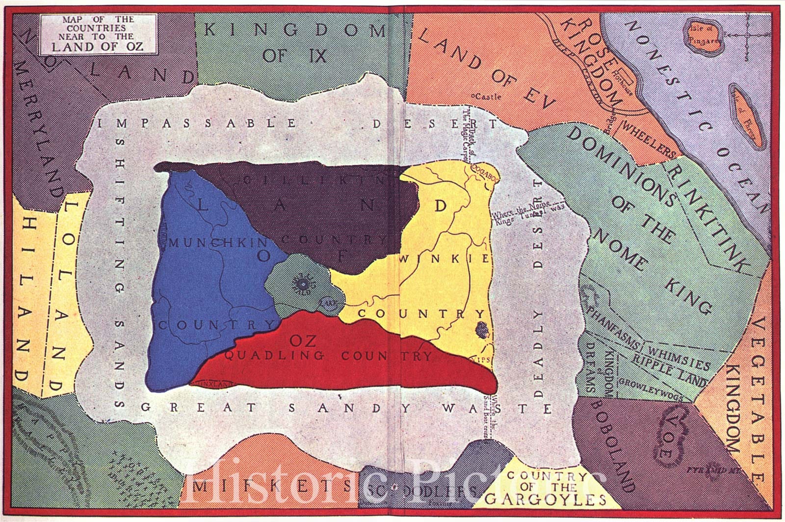Historical Map, 2014 Map of The Countries Near to The Land of Oz, Vintage Wall Art