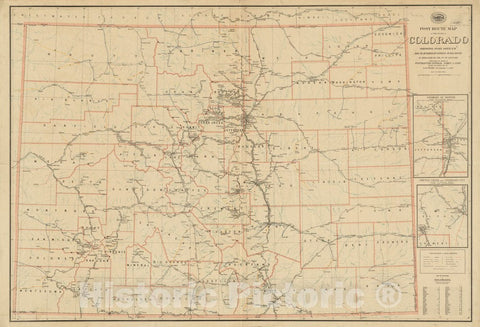 Historical Map, 1897 Post Route map of The State of Colorado Showing Post Offices with The Intermediate Distances on Mail Routes in Operation on The 1st of Sept. 1897, Vintage Wall Art