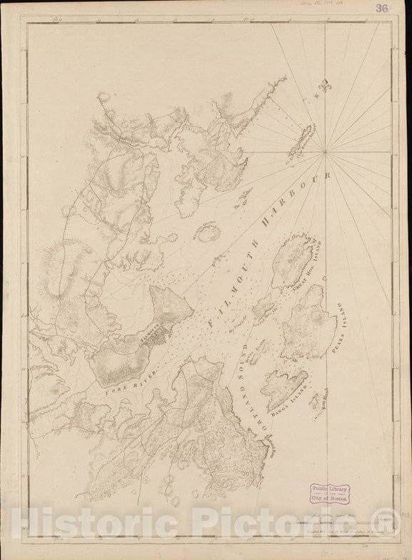 Historical Map, 1770-1779 Falmouth Harbour, Vintage Wall Art