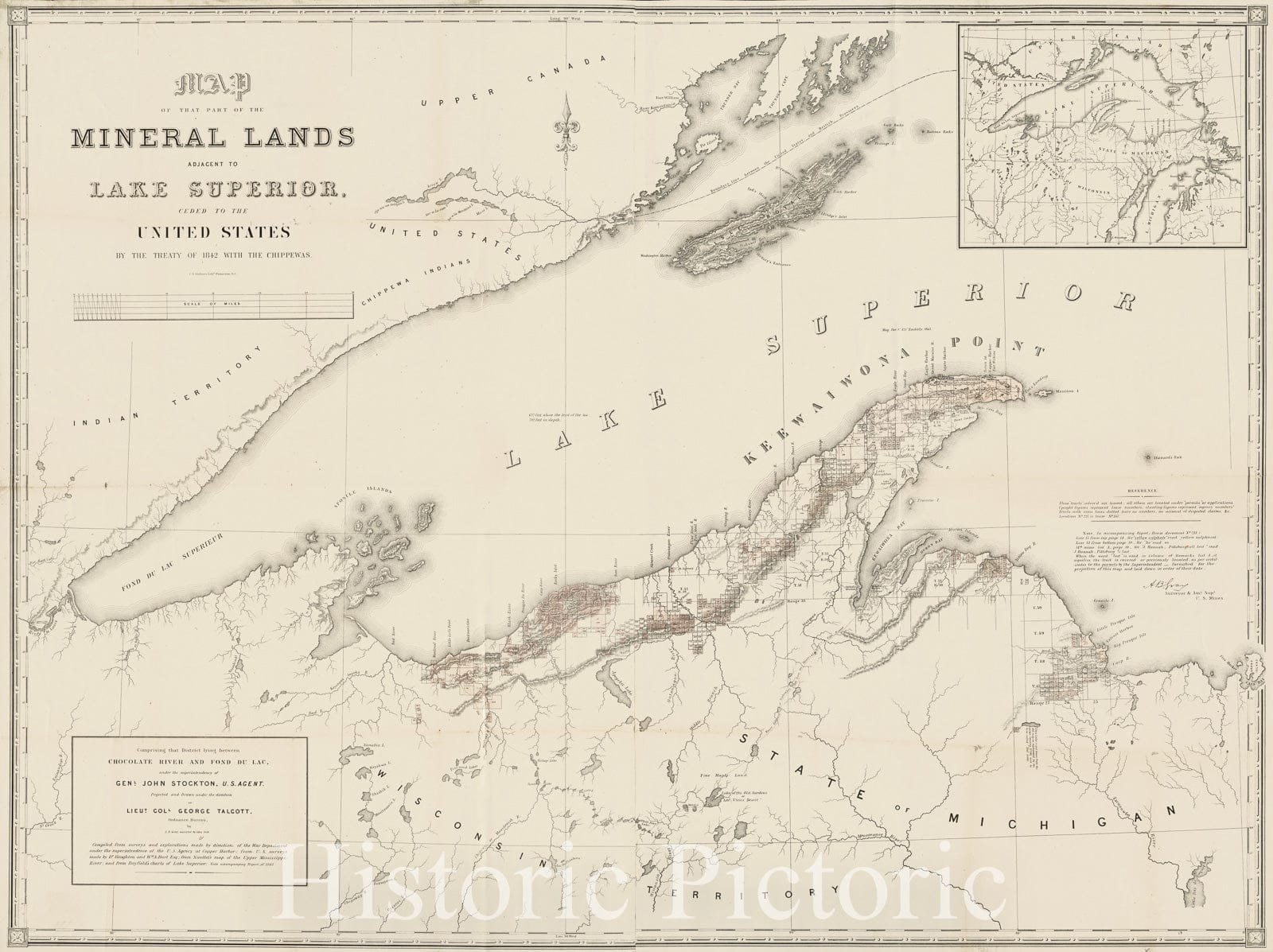 Historical Map, 1845 Map of That Part of The Mineral Lands Adjacent to Lake Superior, ceded to The United States by The Treaty of 1842 with The Chippewas, Vintage Wall Art