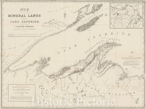 Historical Map, 1845 Map of That Part of The Mineral Lands Adjacent to Lake Superior, ceded to The United States by The Treaty of 1842 with The Chippewas, Vintage Wall Art