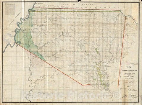 Historical Map, Map of The Lands in Mississippi ceded by The Chickasaws to The United States in 1832 and 1834, Vintage Wall Art