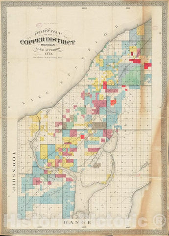 Historical Map, 1873 Portion of The Copper District, Michigan, Lake Superior, Vintage Wall Art