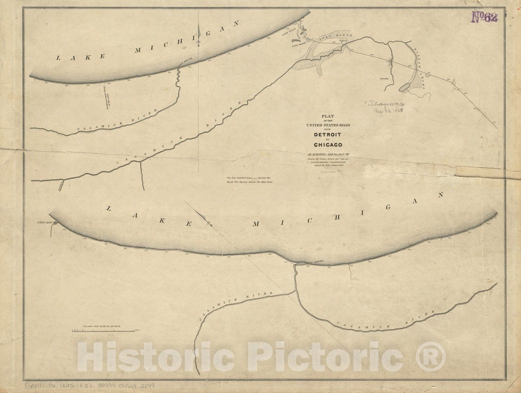 Historical Map, 1825 Plat of The United States Road from Detroit to Chicago [Sheet 4], Vintage Wall Art